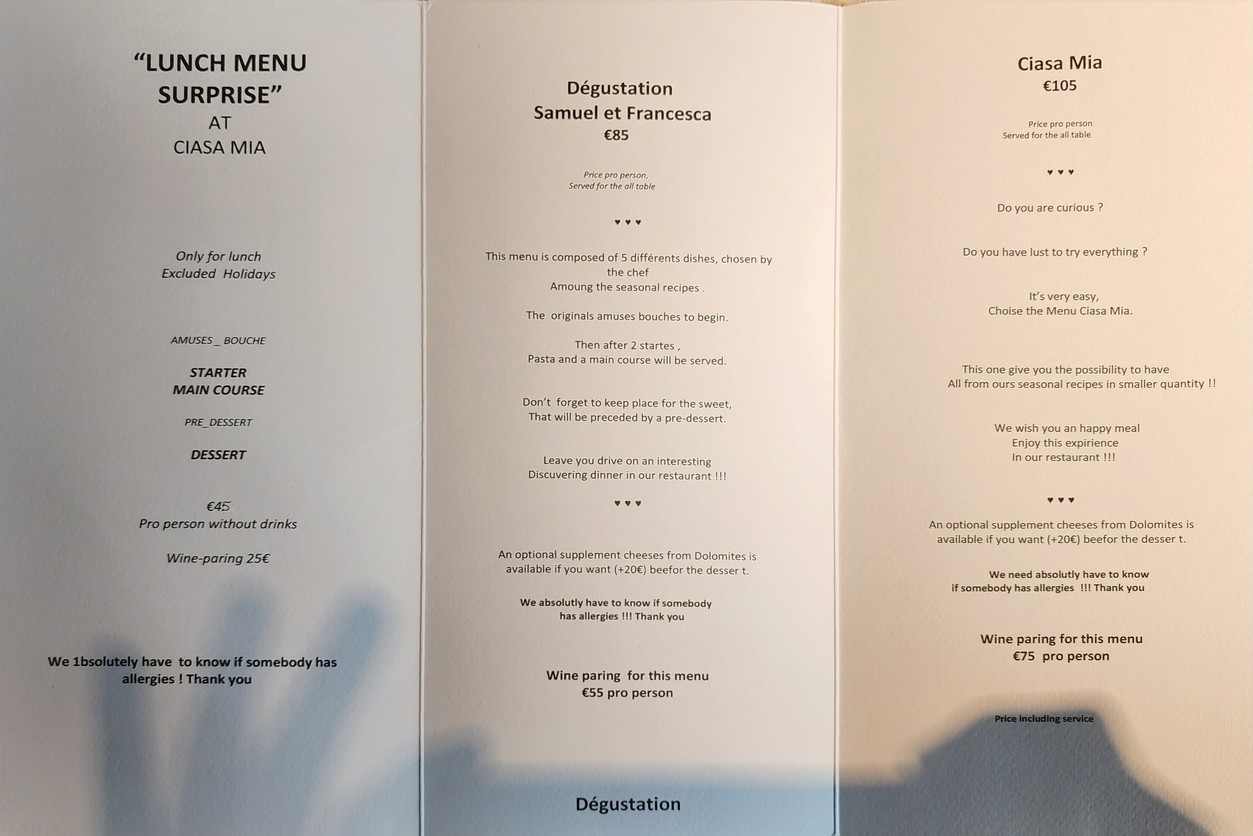 Ciasa Mia menu 1