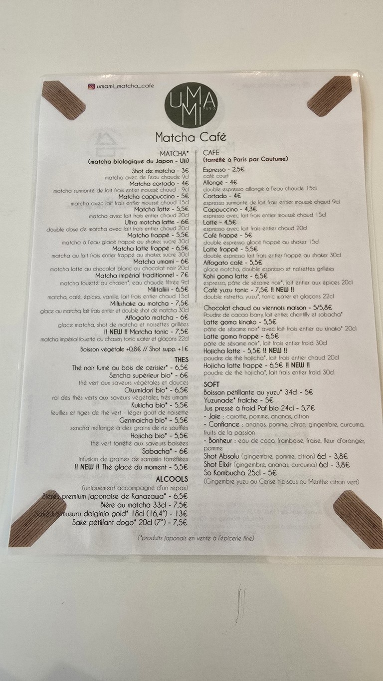 Umami Matcha Café menu 2