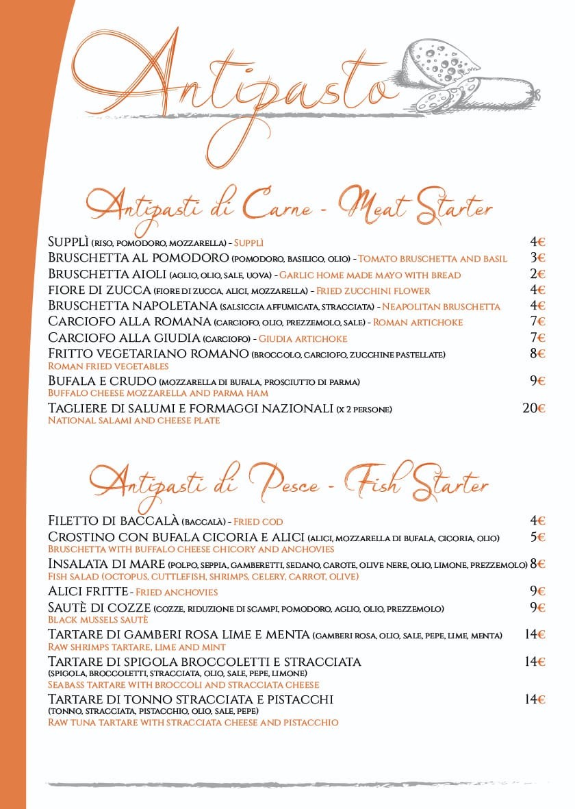 Burro & Sugo menu 1