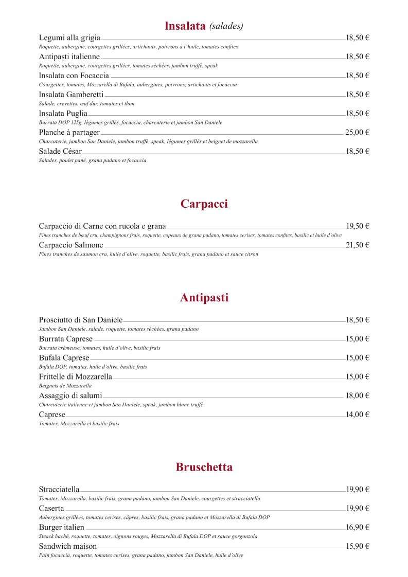Pizza Vino menu 1