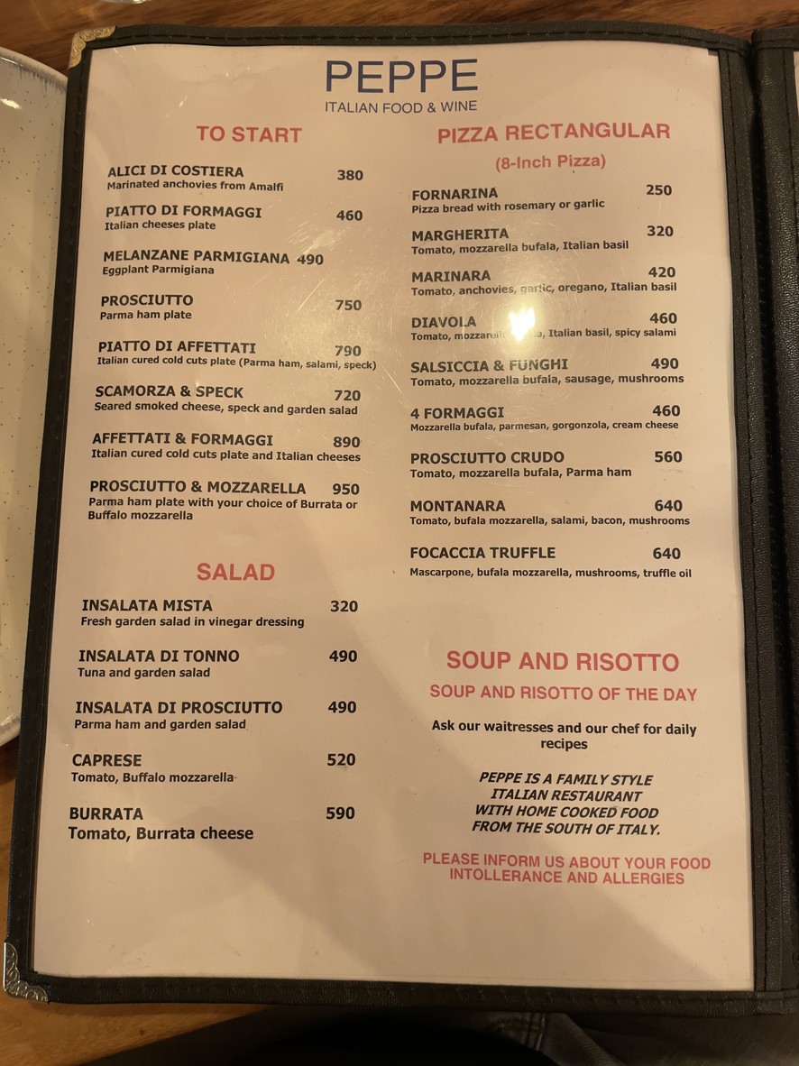 Peppe Italian Food & Wine menu 1