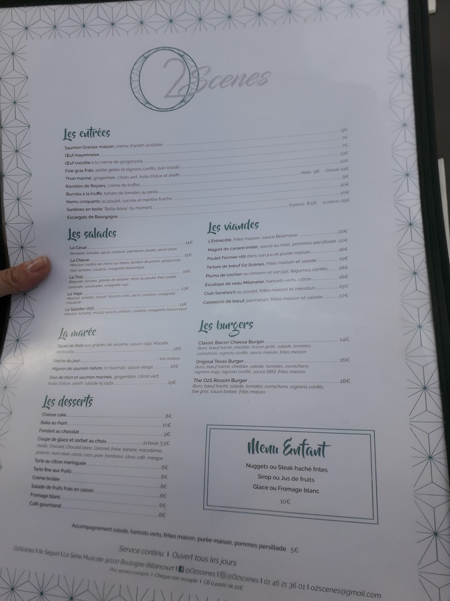 O 2 SCENES RESTAURANT menu 1