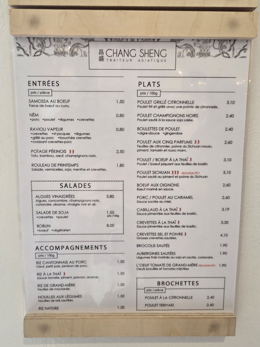 Restaurant Chinois Chang Sheng menu 1