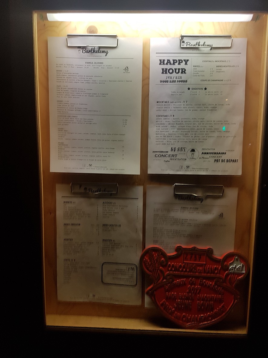 Barthelemy menu 1