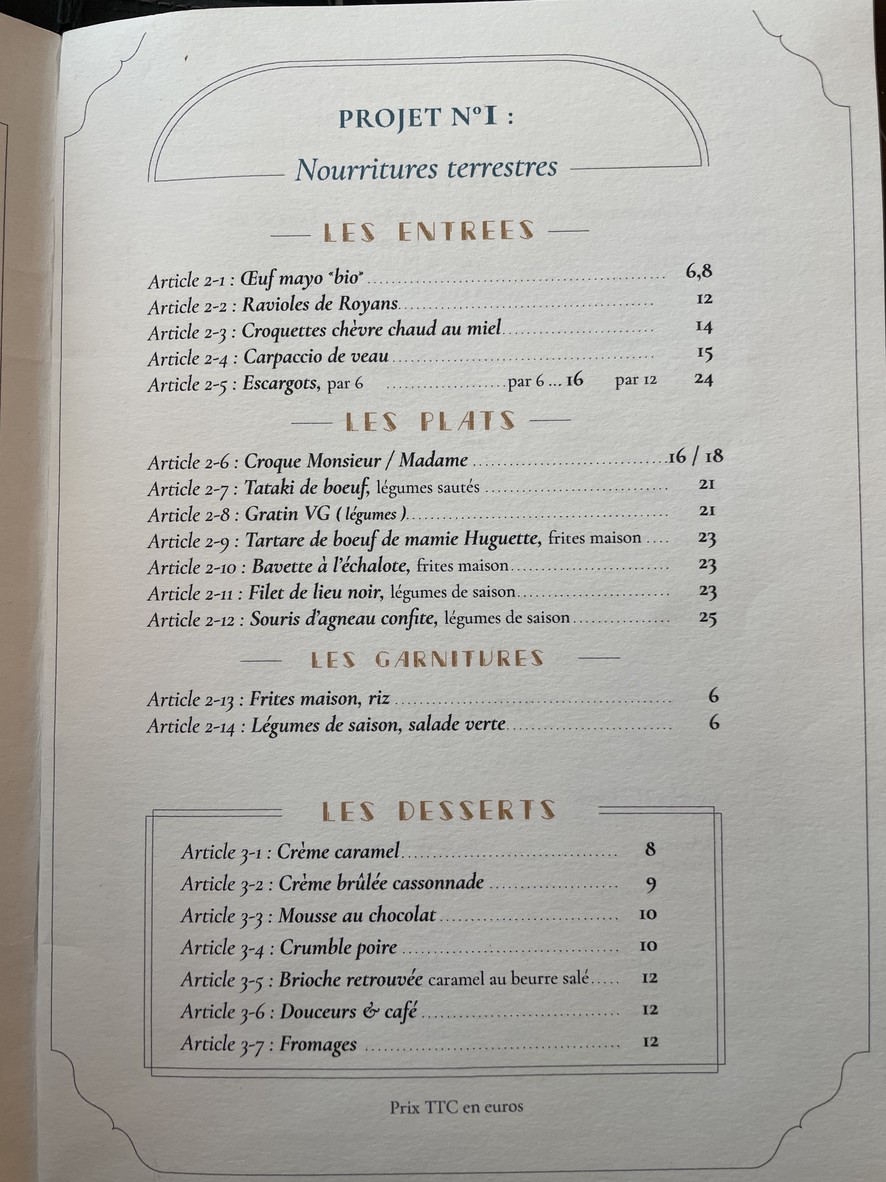 Le Tournon menu 1