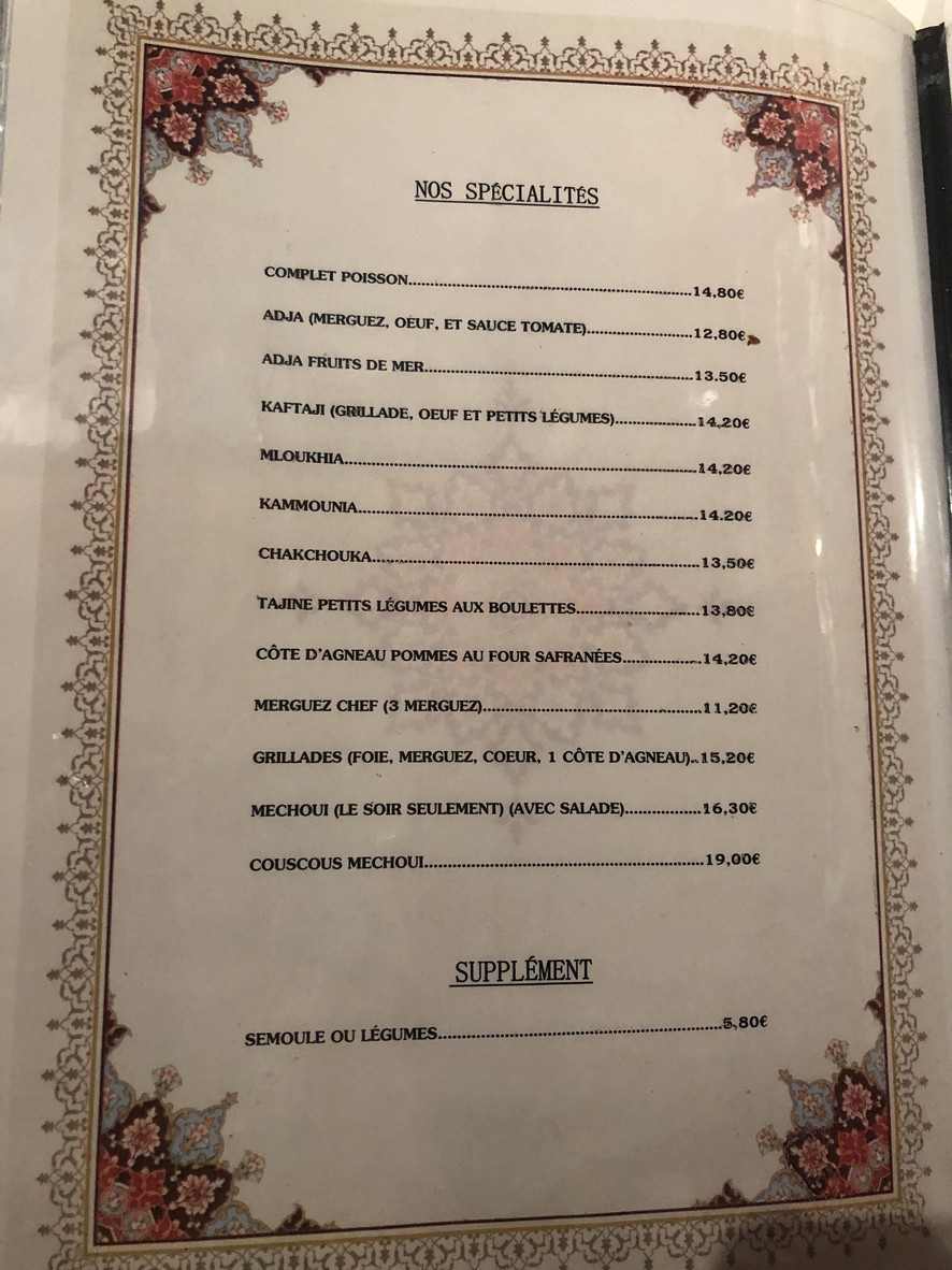 Chez Hamadi menu 1