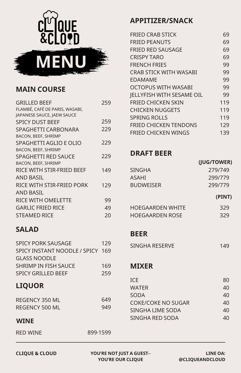 克里克&云屋顶酒吧 menu 1