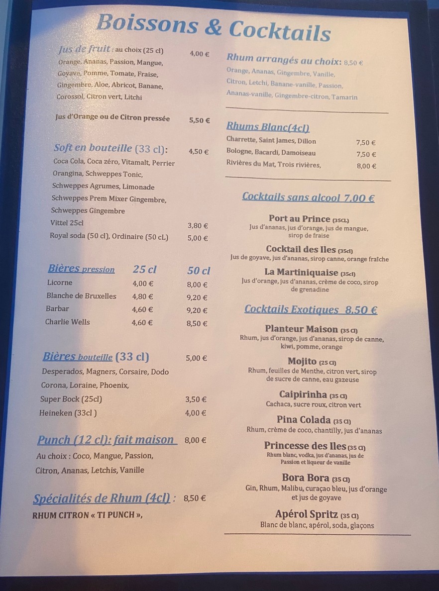 Ti Case Créole menu 3
