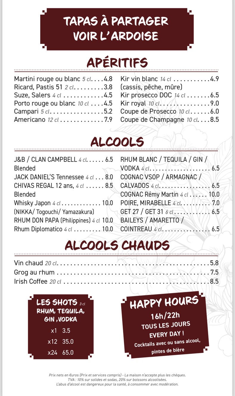 L'hirondelle - Paris 4 menu 1