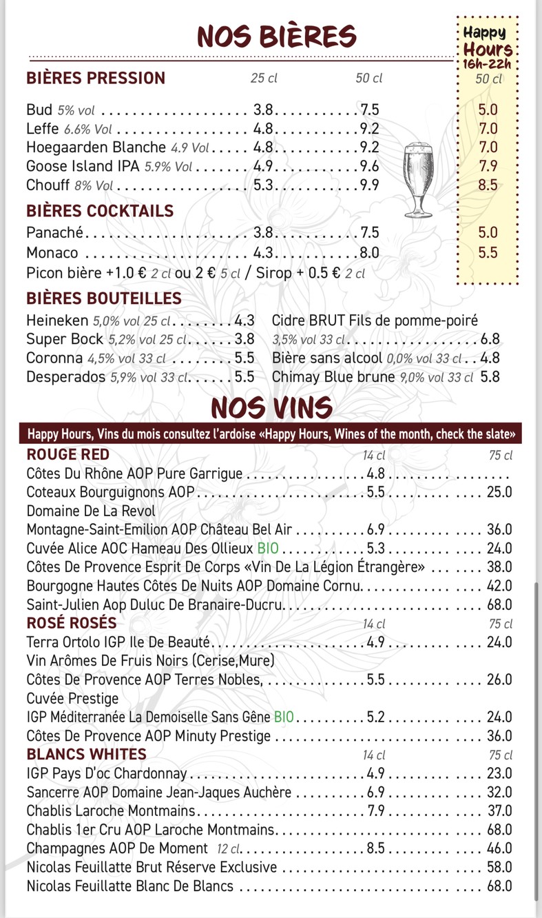 L'hirondelle - Paris 4 menu 2