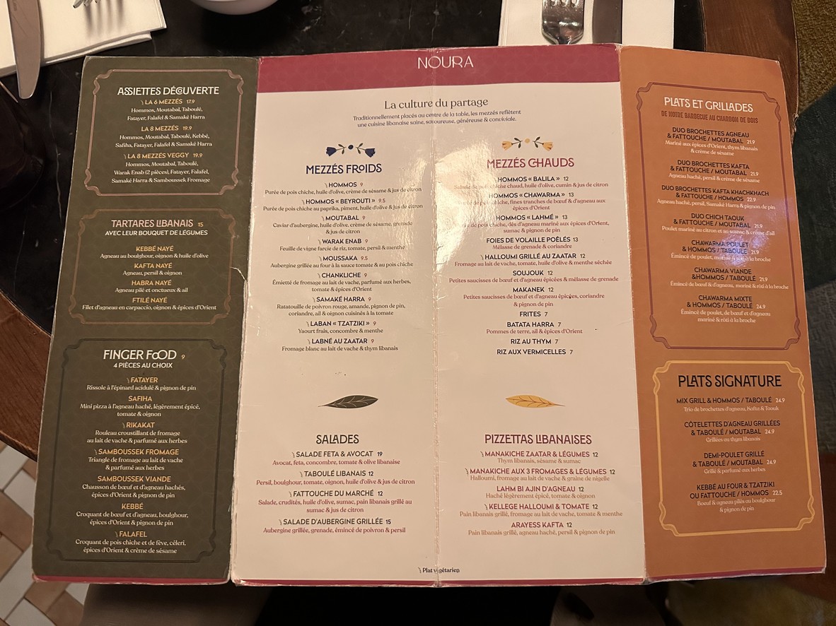 Noura Opéra menu 1