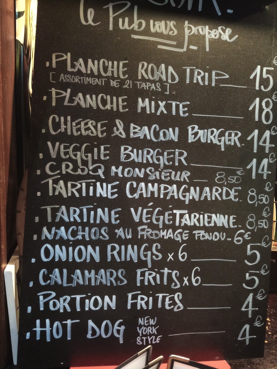 Pub Saint Hilaire menu 1