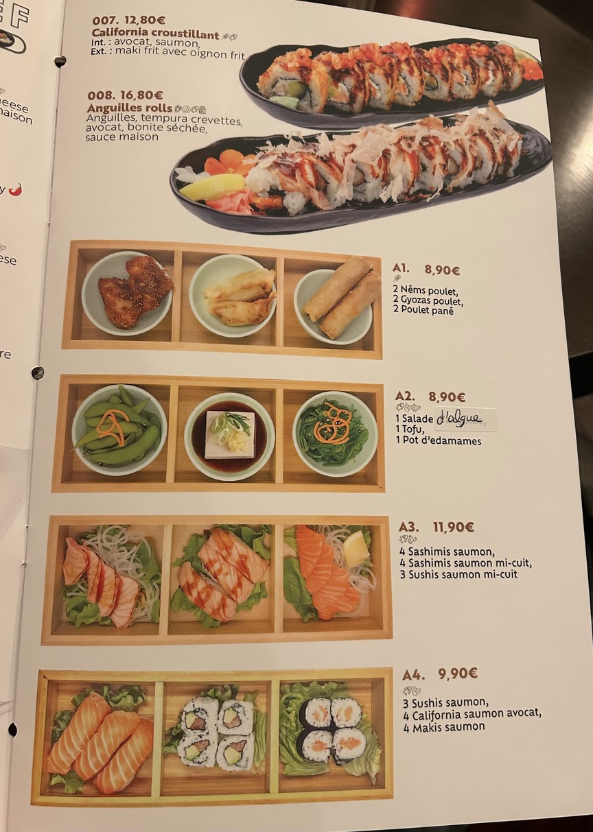 Yoshi sushi menu 2