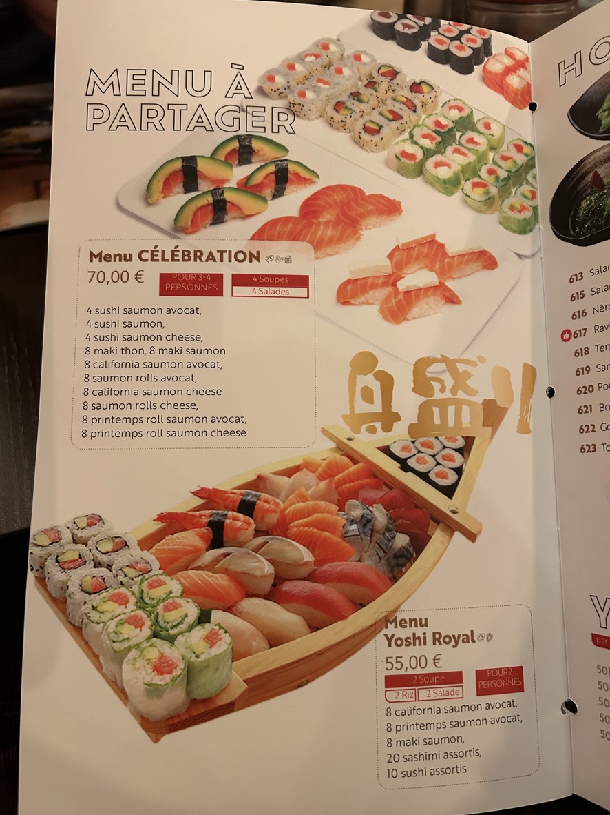 Yoshi sushi menu 3