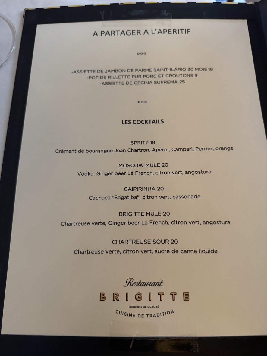 Restaurant Brigitte menu 1