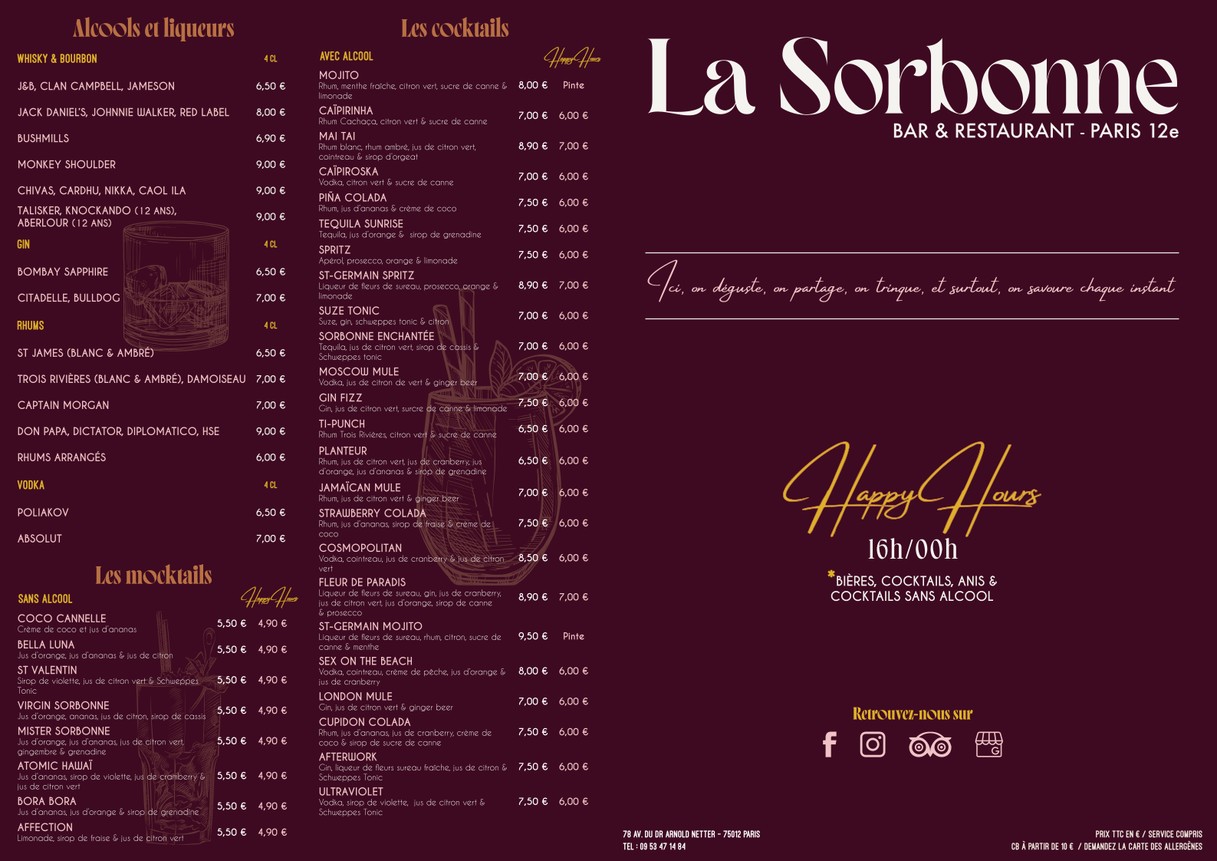 LA SORBONNE menu 1