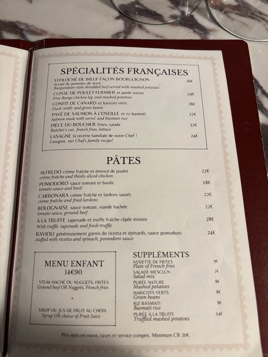 Paris Mon Amour Gourmet menu 1