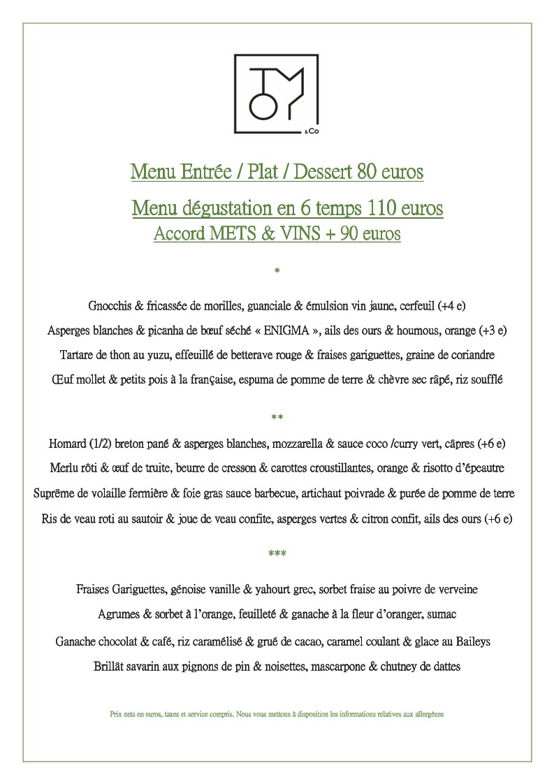 Tomy & Co menu 1