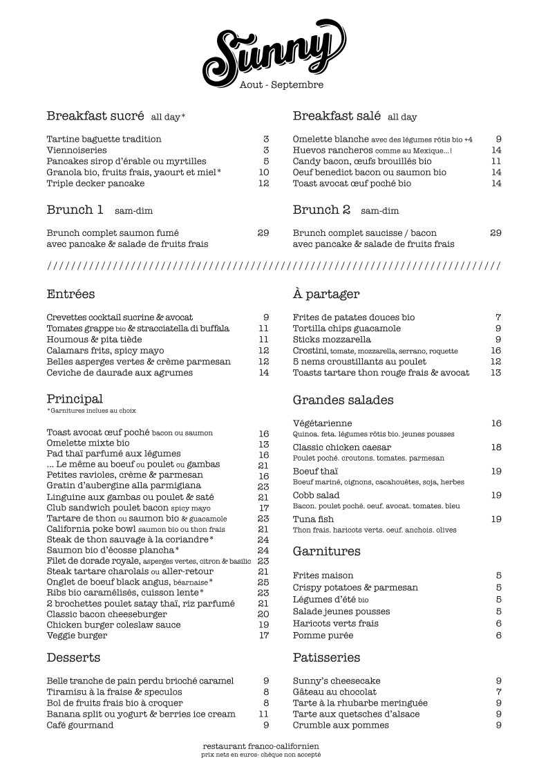 Sunny menu 1