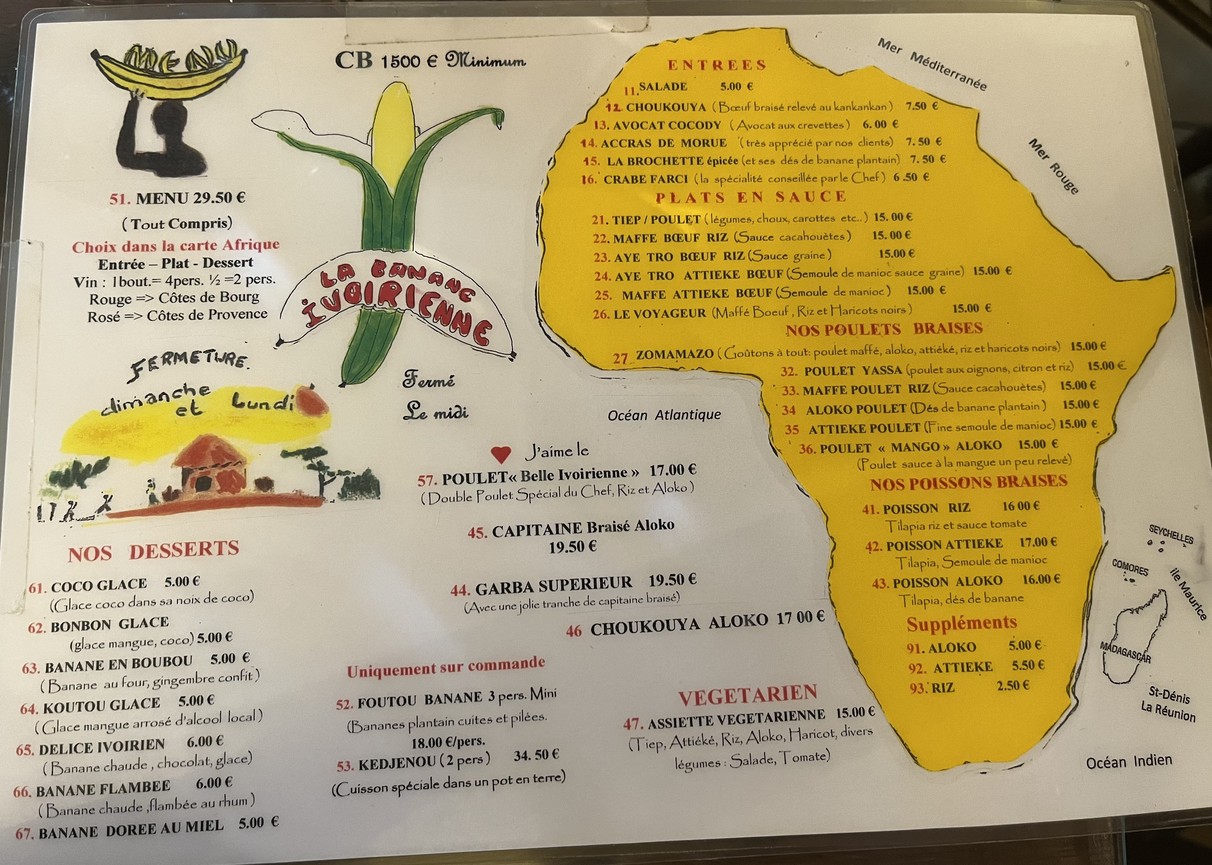 A La Banane Ivoirienne menu 1
