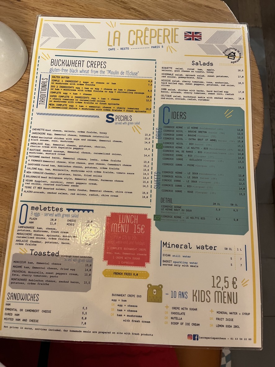 La Crêperie menu 1