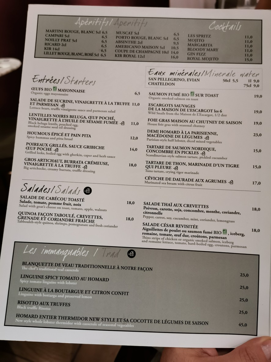 La place Longchamp menu 1