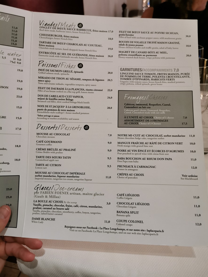 La place Longchamp menu 2