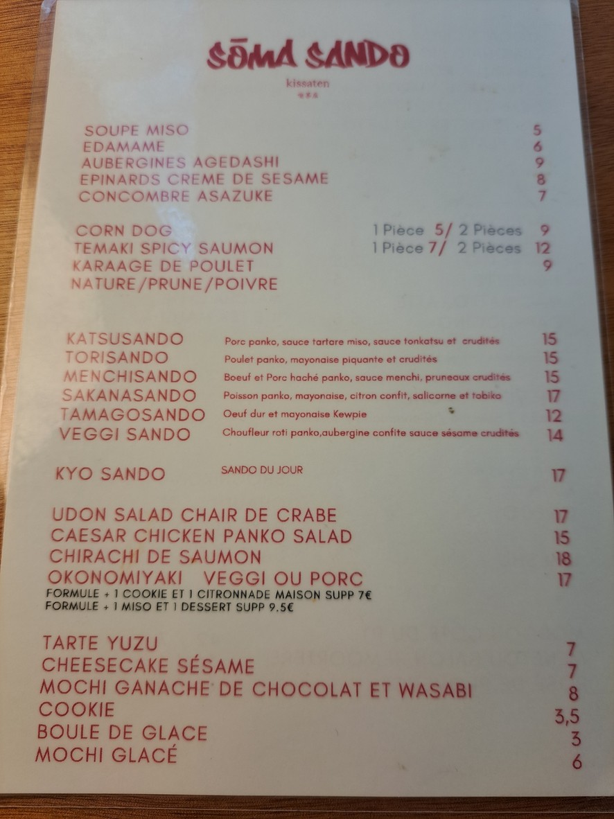 Sôma Sando menu 1
