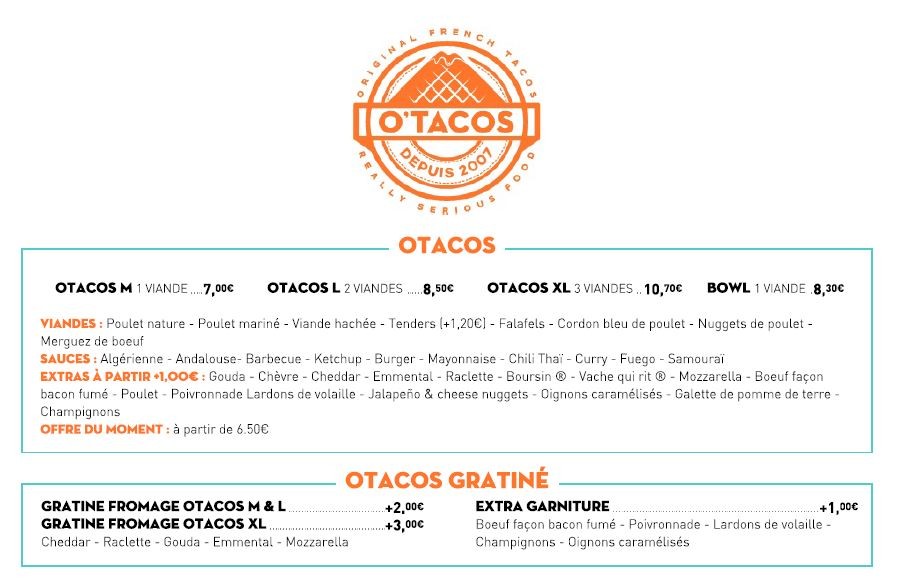 O'Tacos menu 1