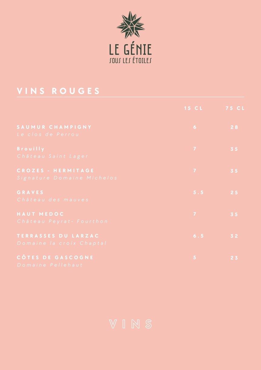 Le Génie Sous Les Etoiles menu 1