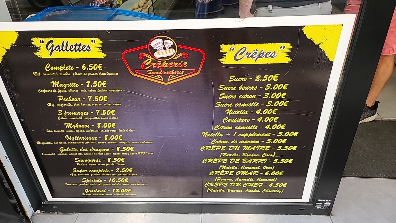Crêperie-Sandwicherie menu 1