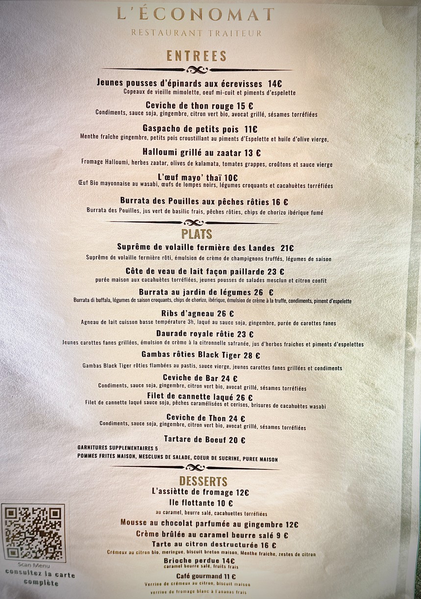 L'économat - Restaurant à Levallois-Perret menu 1