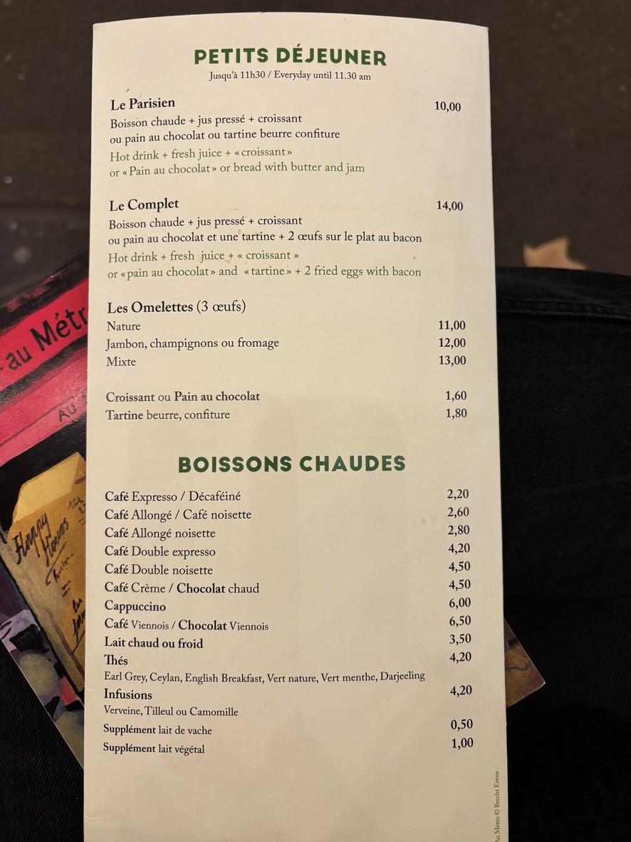 Au Métro menu 1