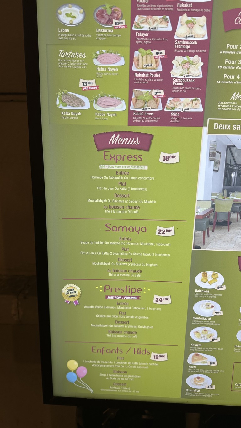 Samaya Restaurant Libanais menu 4