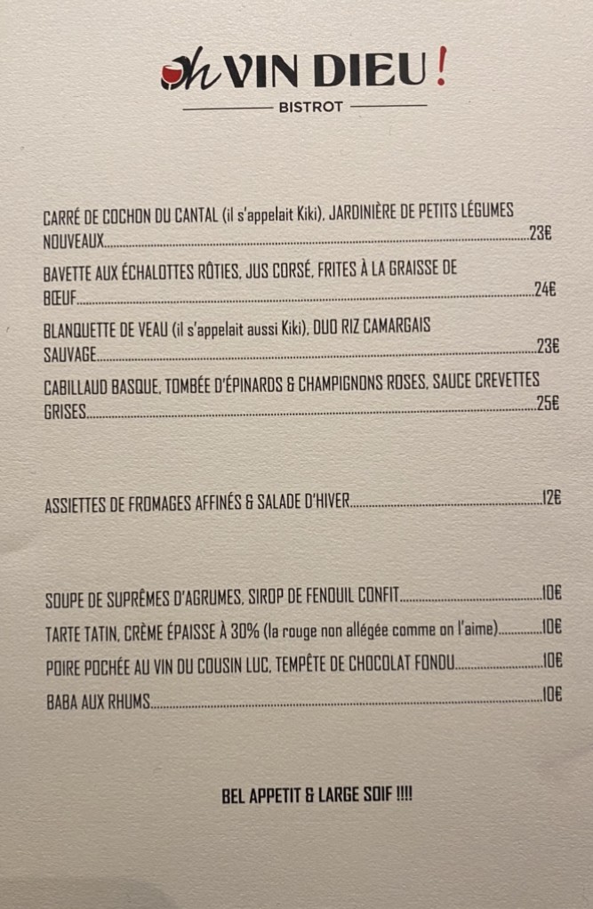Oh Vin Dieu ! menu 2