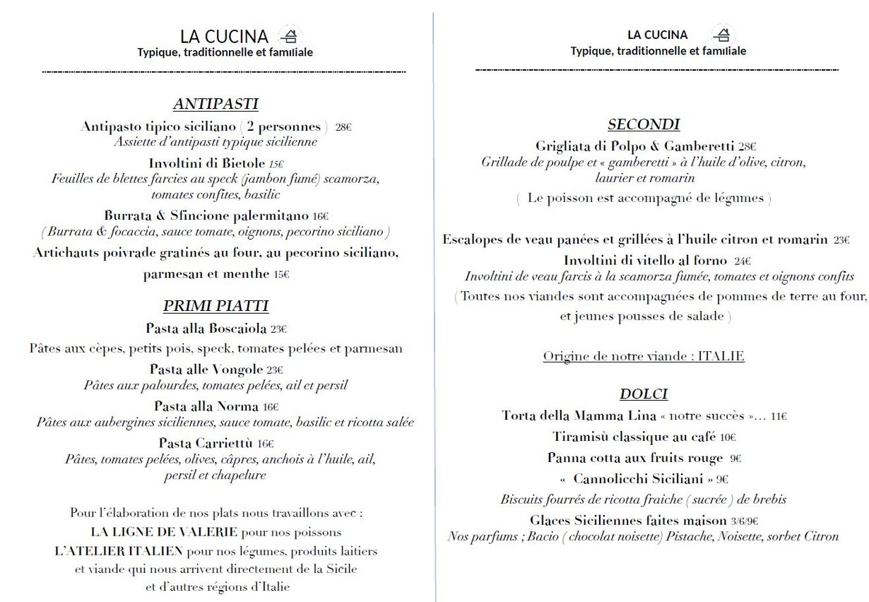 Les Amis Des Messina menu 1