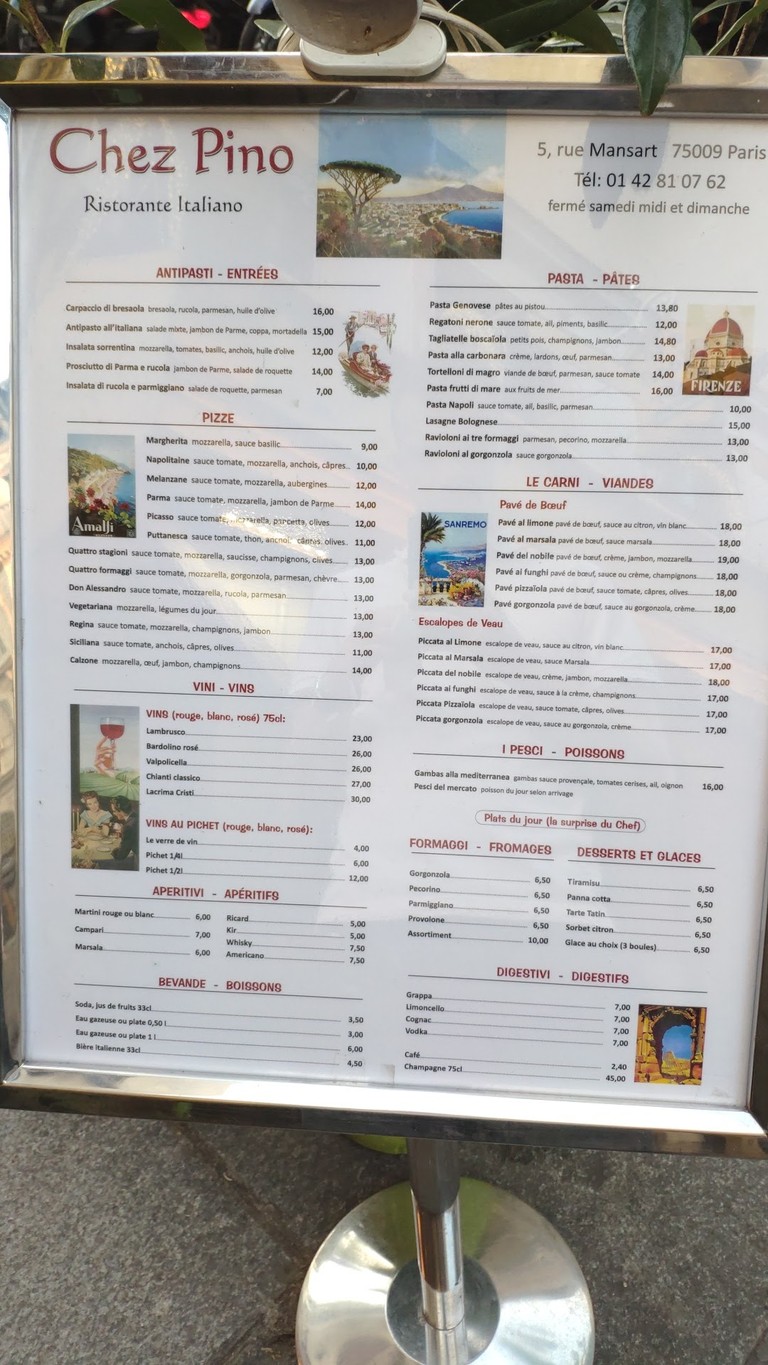 Chez Pino menu 1