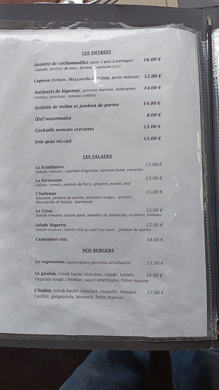 Le Girafon menu 1