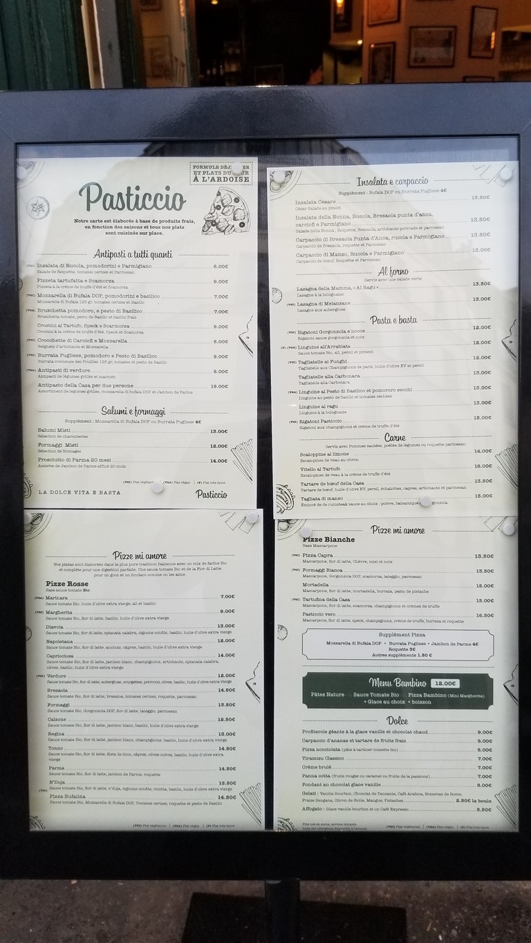 PASTICCIO - Restaurant Italien Paris 18 - pizza, pasta & cocktails menu 1
