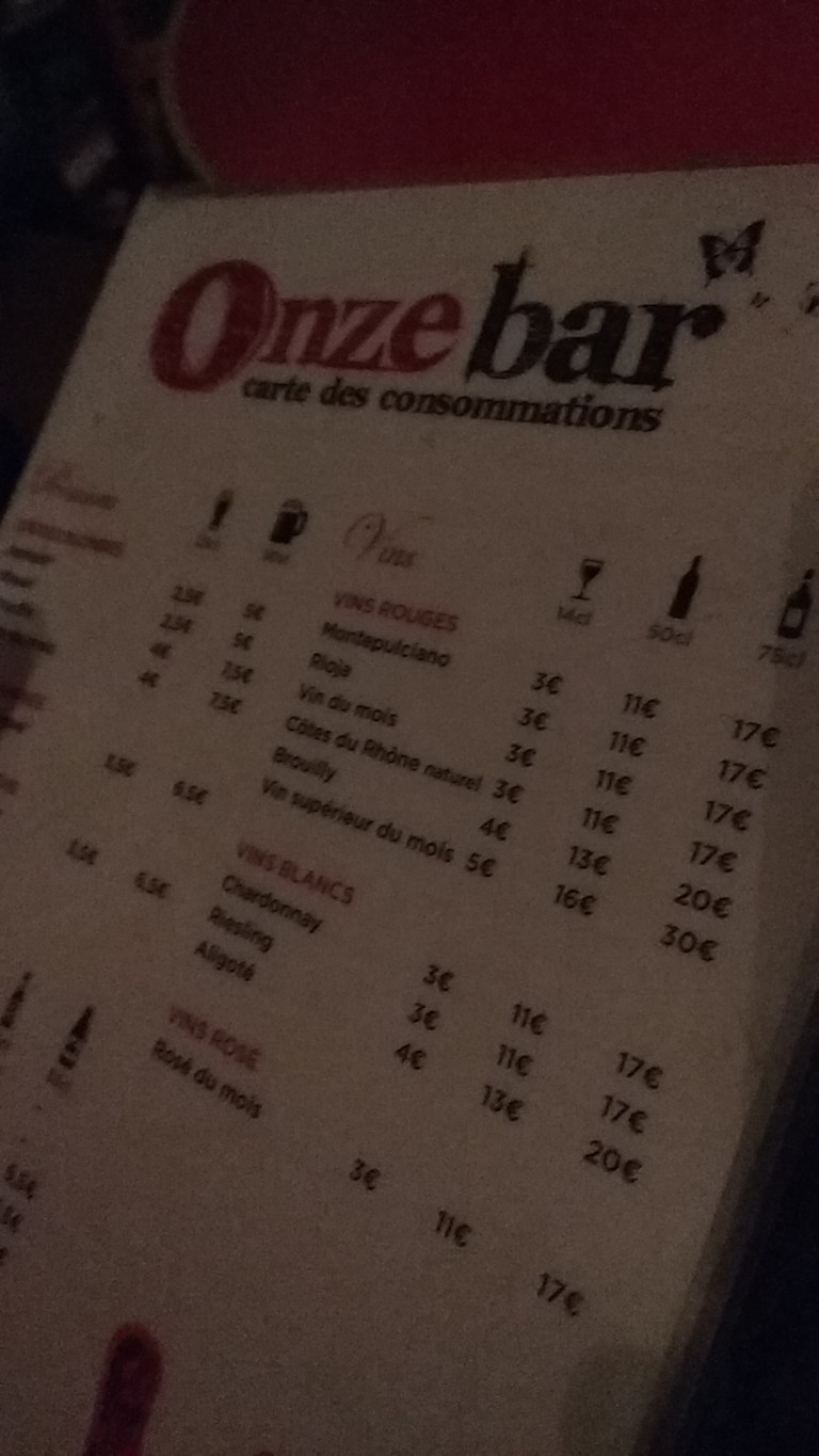 Onze Bar menu 1