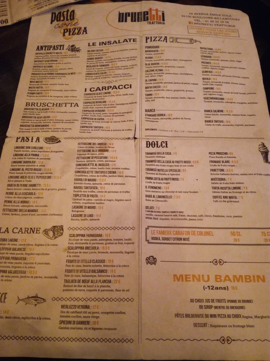Brunetti Trattoria menu 1