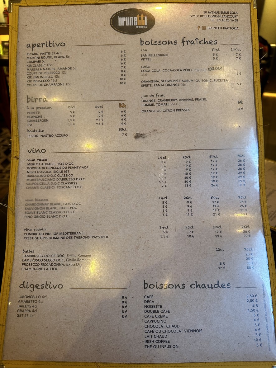 Brunetti Trattoria menu 2