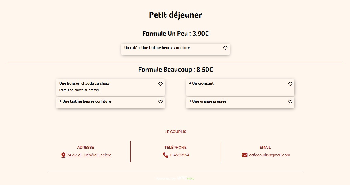 Le courlis menu 1