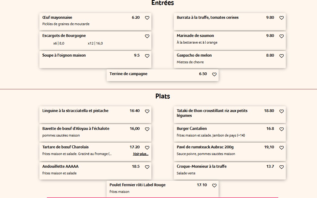 Le courlis menu 2