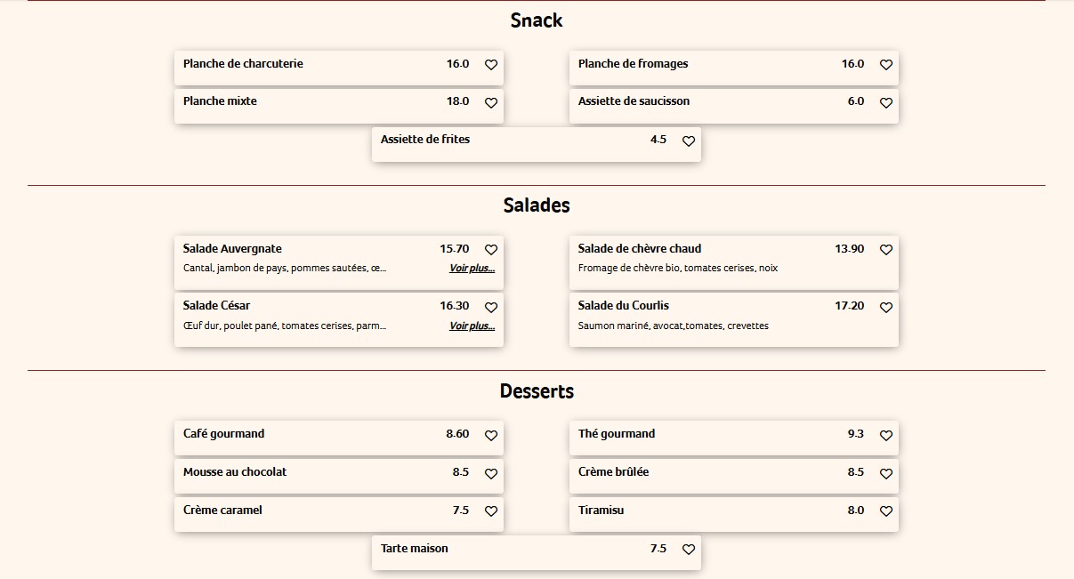Le courlis menu 3