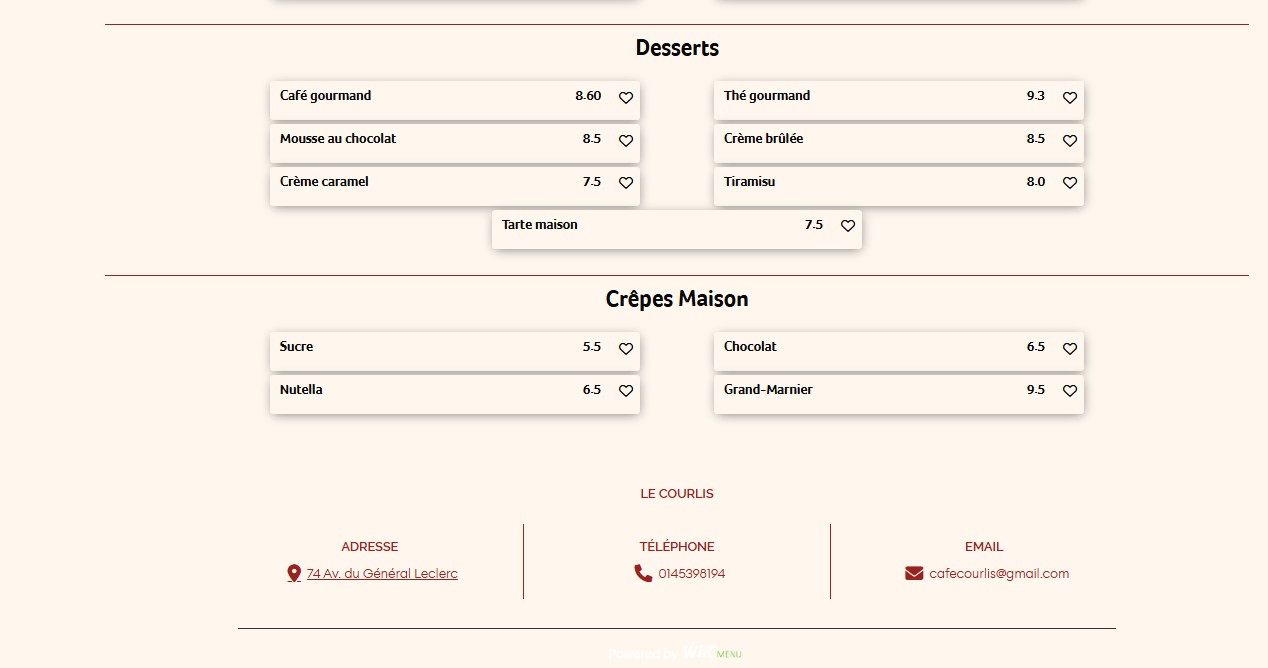 Le courlis menu 4