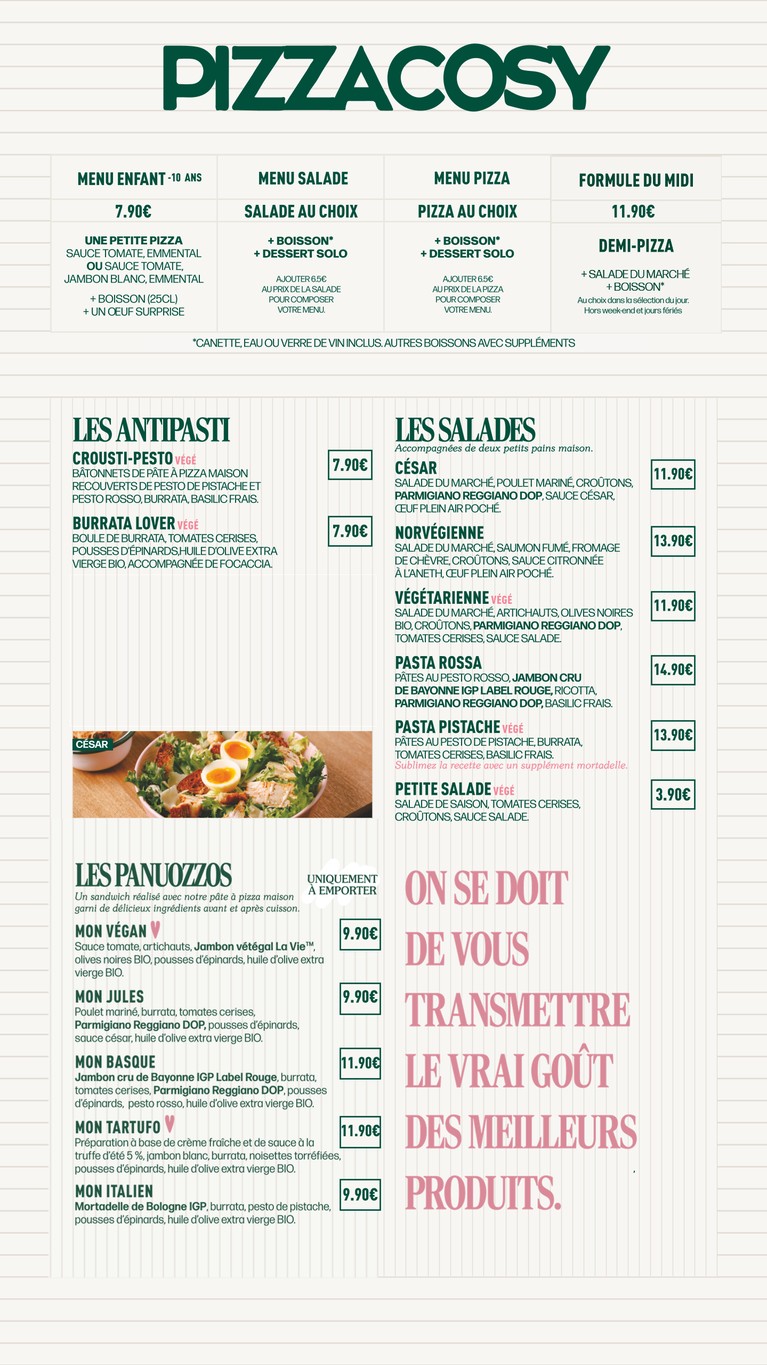 Pizza Cosy menu 1