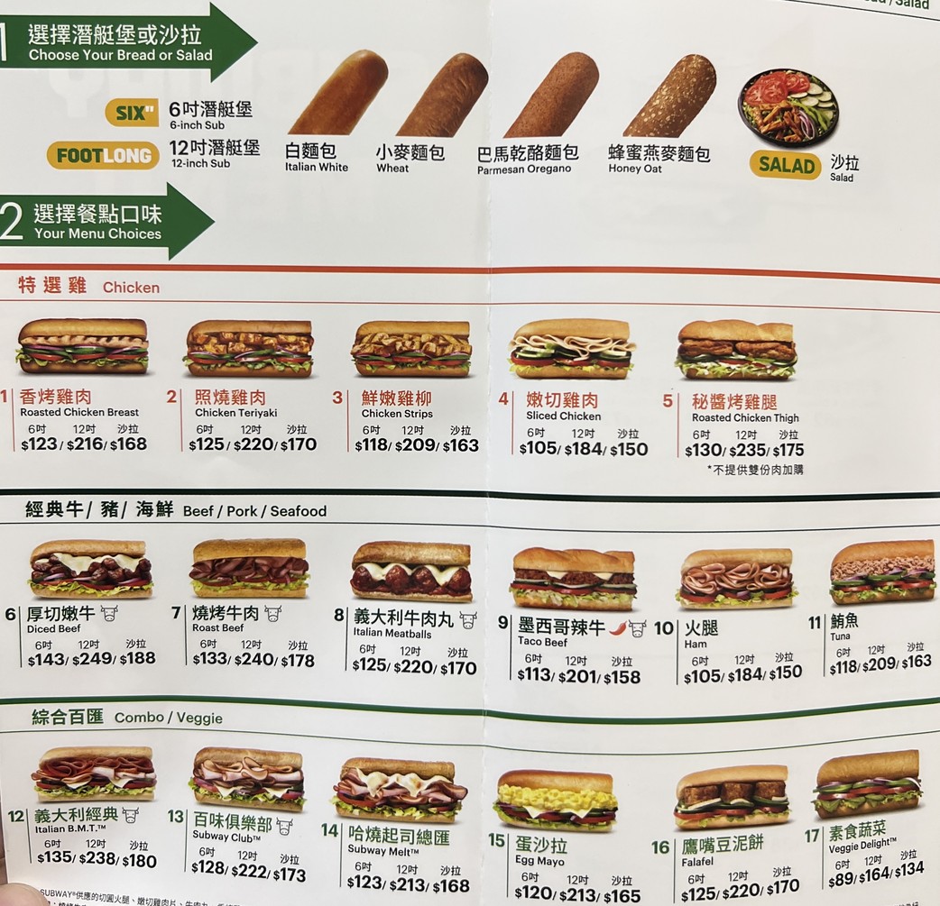 SUBWAY Mínquán Lóngjiāng diàn menu 2
