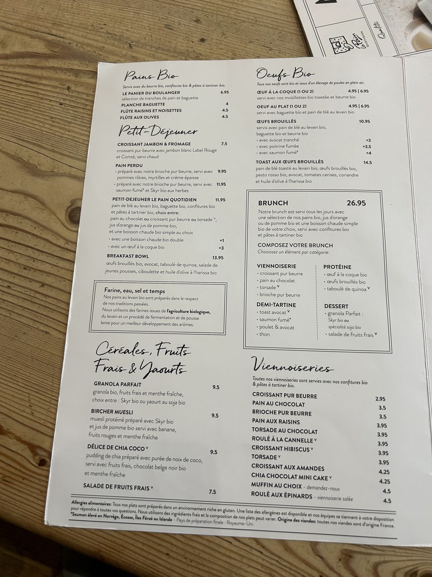 Le Pain Quotidien menu 1