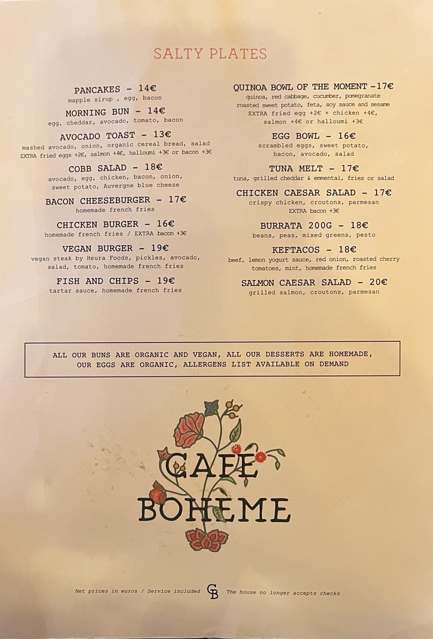 Café Bohème Motte Picquet menu 2